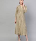 Beige plain polyester long-kurtis