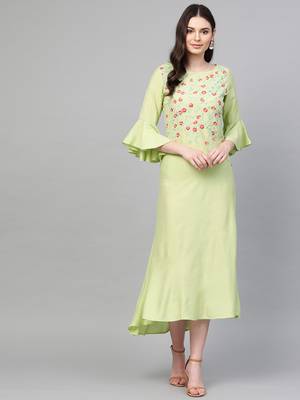 Green printed liva long-kurtis 1