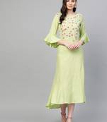 Green printed liva long-kurtis