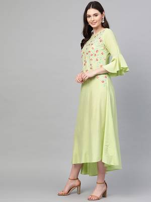 Green printed liva long-kurtis 3