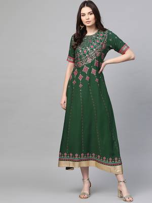 Green printed liva long-kurtis 1
