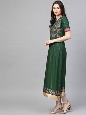Green printed liva long-kurtis 3
