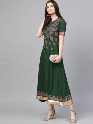Green printed liva long-kurtis 4