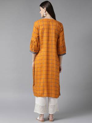 Orange printed liva ethnic-kurtis 2