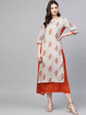 Grey printed liva long-kurtis 1