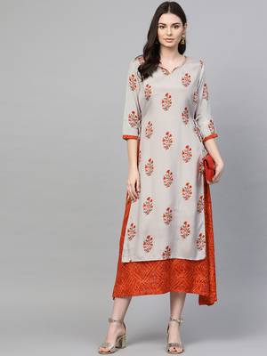Grey printed liva long-kurtis 4