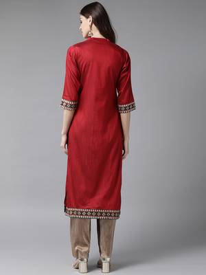Maroon printed art silk ethnic-kurtis 2