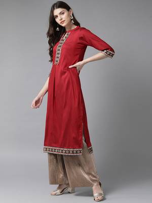 Maroon printed art silk ethnic-kurtis 3