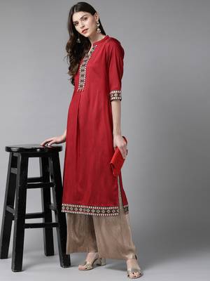 Maroon printed art silk ethnic-kurtis 4