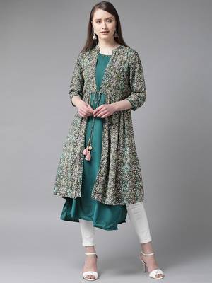 Teal printed liva ethnic-kurtis 1