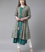 Teal printed liva ethnic-kurtis