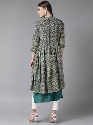 Teal printed liva ethnic-kurtis 2