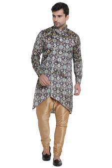 Blue Printed Jaquard Men Kurtas