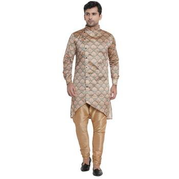 Beige Printed Jaquard Men Kurtas 1