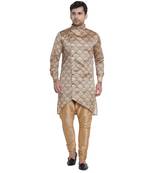 Beige Printed Jaquard Men Kurtas