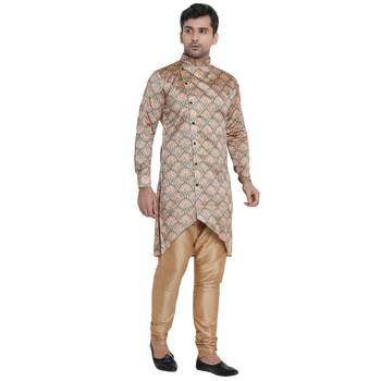 Beige Printed Jaquard Men Kurtas 2