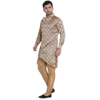 Beige Printed Jaquard Men Kurtas 3