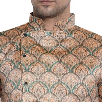 Beige Printed Jaquard Men Kurtas 5