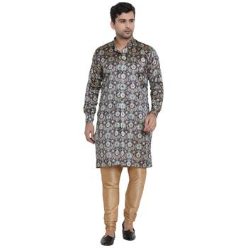Blue Printed Jaquard Men Kurtas 1