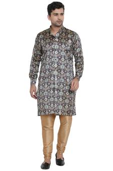 Blue Printed Jaquard Men Kurtas