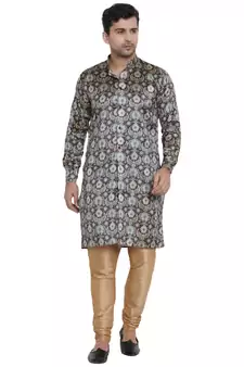 Blue Printed Jaquard Men Kurtas