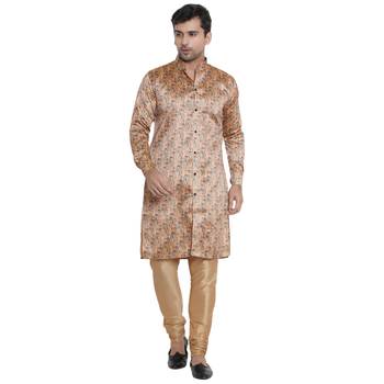 Beige Printed Jaquard Men Kurtas 1
