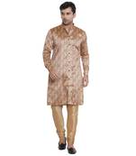 Beige Printed Jaquard Men Kurtas