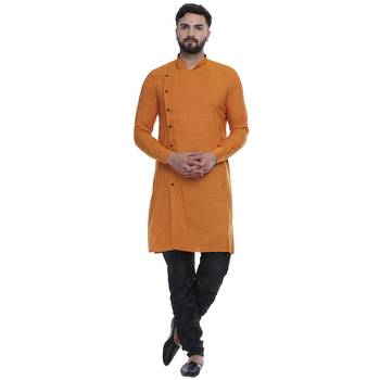 Yellow Plain Rayon Men Kurtas 1