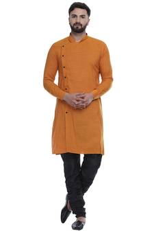 Yellow Plain Rayon Men Kurtas
