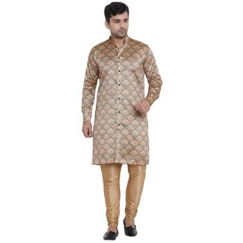 Beige Printed Jaquard Men Kurtas 1