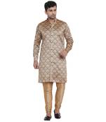 Beige Printed Jaquard Men Kurtas