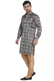 Blue Printed Jaquard Men Kurtas