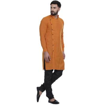 Yellow Plain Rayon Men Kurtas 2