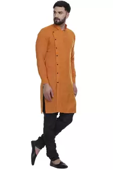 Yellow Plain Rayon Men Kurtas