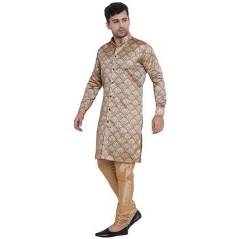Beige Printed Jaquard Men Kurtas 2