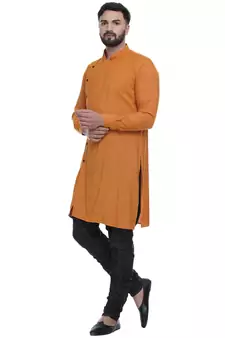 Yellow Plain Rayon Men Kurtas