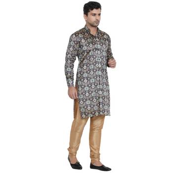 Blue Printed Jaquard Men Kurtas 3