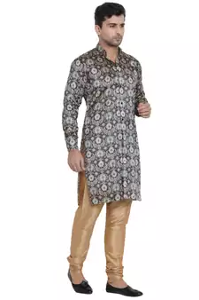 Blue Printed Jaquard Men Kurtas