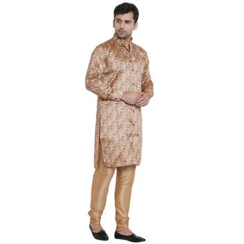 Beige Printed Jaquard Men Kurtas 3