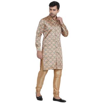 Beige Printed Jaquard Men Kurtas 3