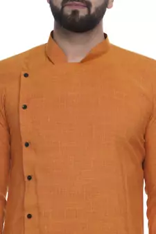 Yellow Plain Rayon Men Kurtas