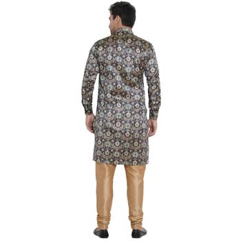 Blue Printed Jaquard Men Kurtas 4