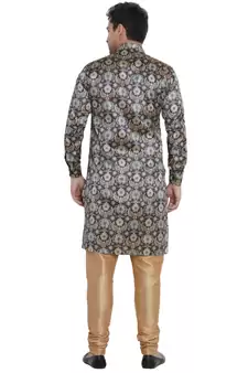 Blue Printed Jaquard Men Kurtas