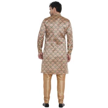 Beige Printed Jaquard Men Kurtas 4
