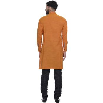 Yellow Plain Rayon Men Kurtas 5