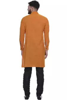 Yellow Plain Rayon Men Kurtas