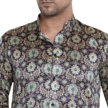Blue Printed Jaquard Men Kurtas 5