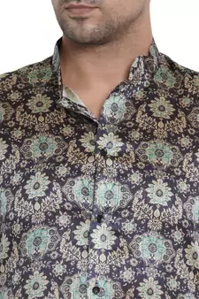 Blue Printed Jaquard Men Kurtas