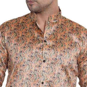 Beige Printed Jaquard Men Kurtas 5