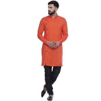 Orange Plain Rayon Men Kurtas 1